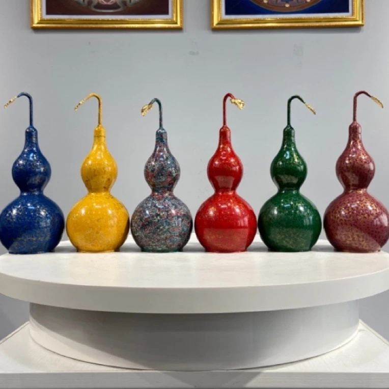 铜胎 犀皮漆(大漆)工艺 葫芦 摆件 非遗 黄铜材质 葫芦福禄 送礼