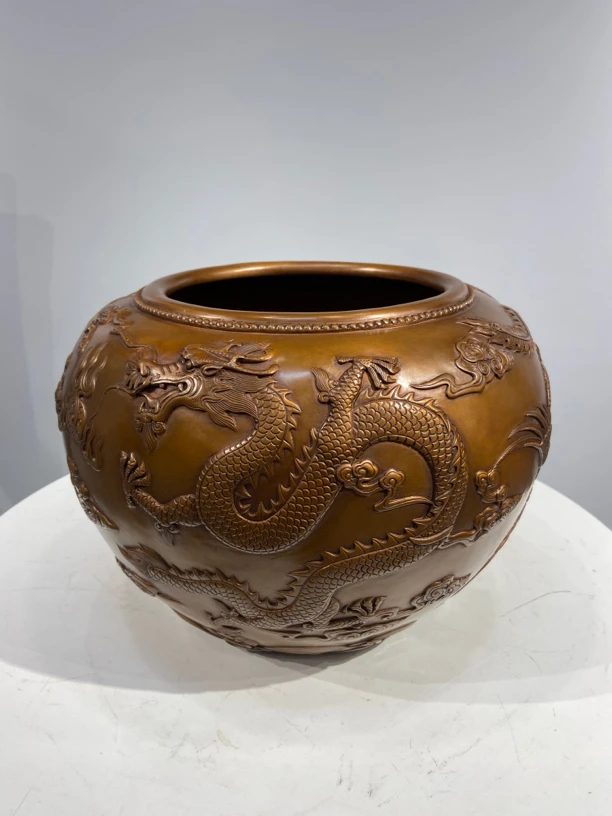 东承艺术 紫铜材质 龙凤呈祥缸 摆件 紫铜纯铜材质 手工制作