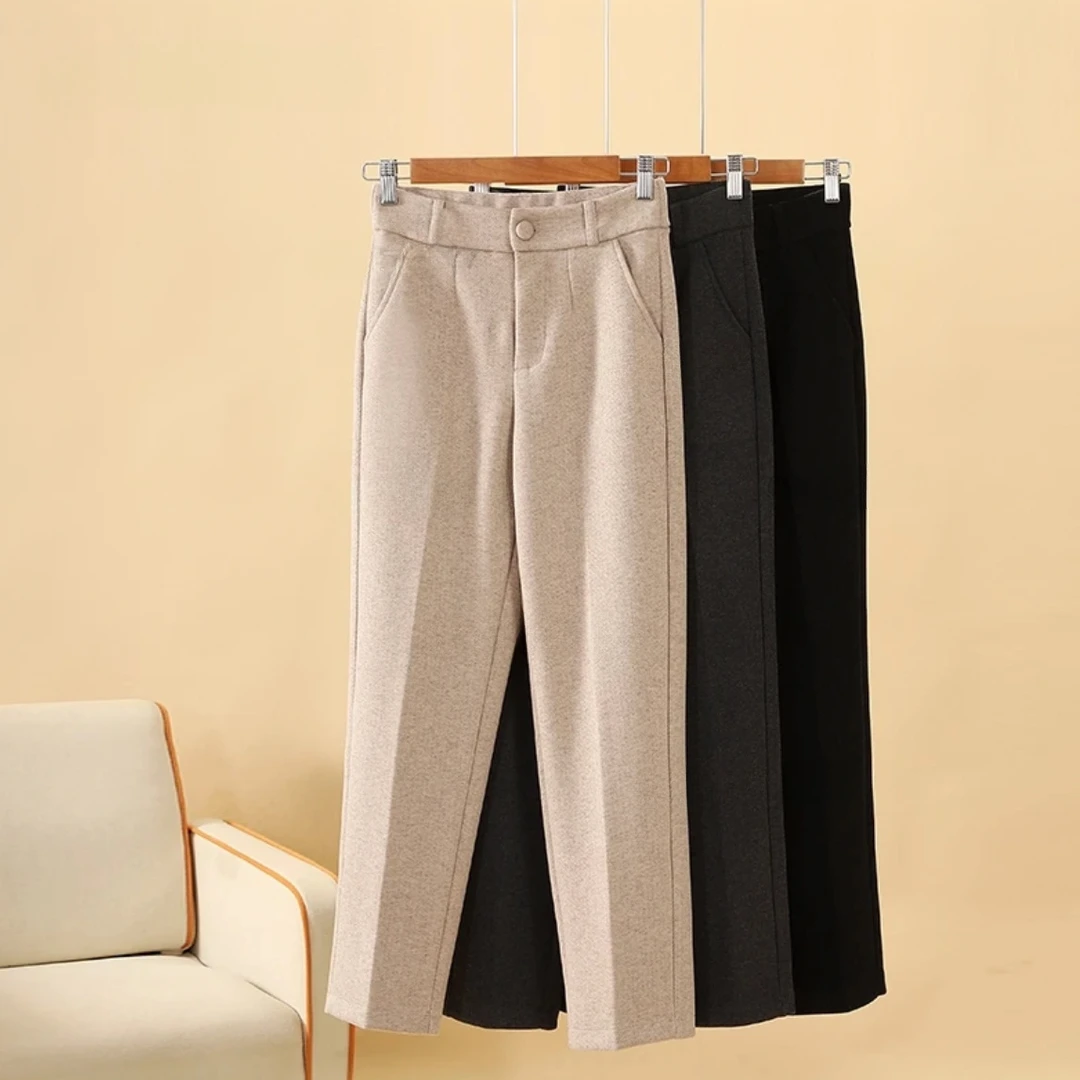 黑针冬季加厚高级感高腰显瘦百搭外穿休闲烟管直筒裤-8859