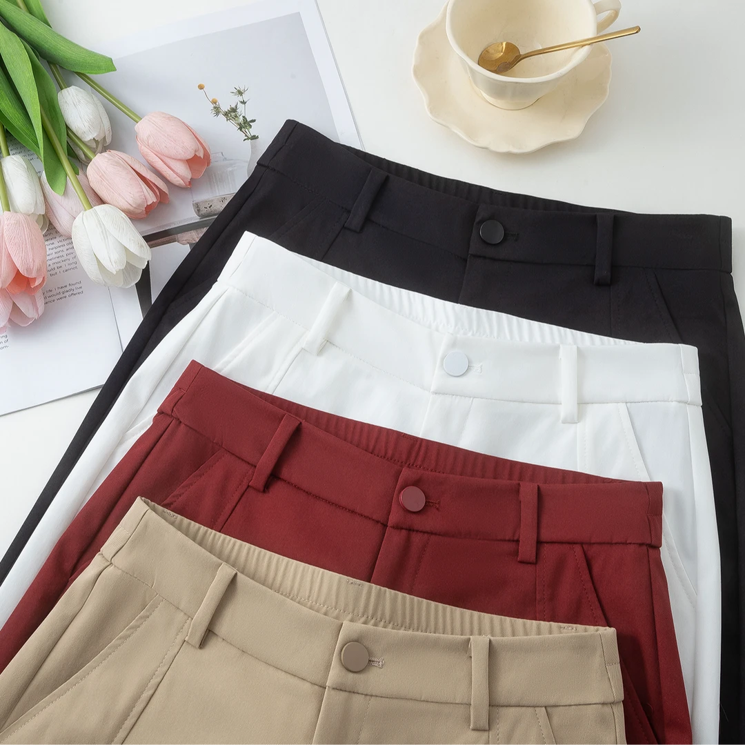 夏季新款宽松舒柔特A版薄款高腰休闲百搭简约纯色五分短裤-8819