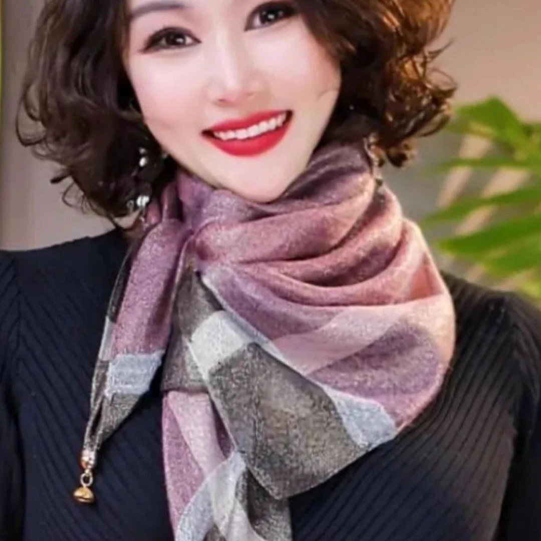 秋冬渐变软金丝柔软磁扣围巾女百搭优雅气质90大方巾时尚包头丝巾
