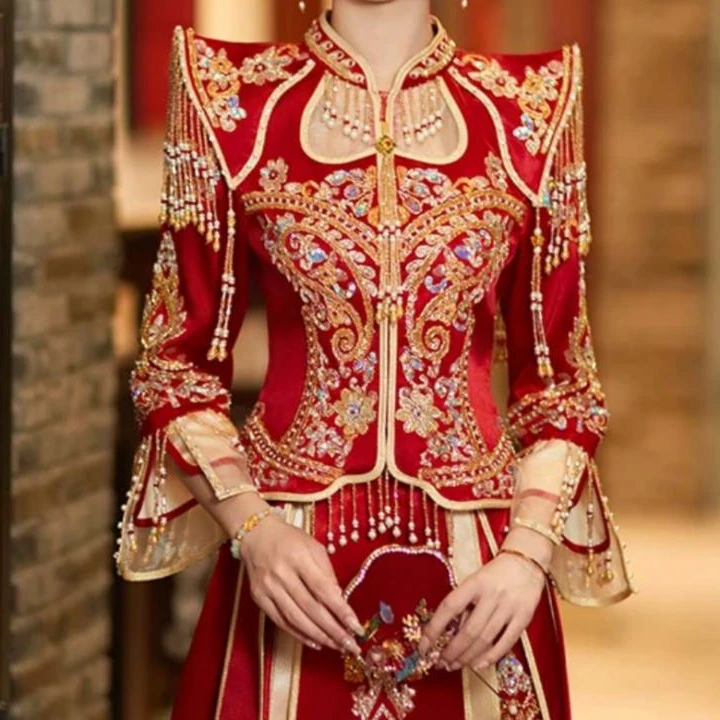 高端丝绒秀禾服新娘2023年新款中式婚服出阁服高级奢华大气婚纱女