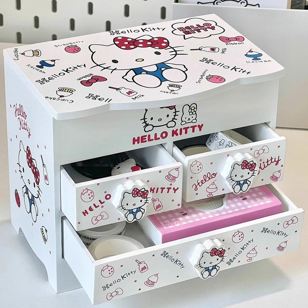 生日礼物HelloKitty收纳盒带镜猫童趣女孩寝室首饰盒书桌化妆盒