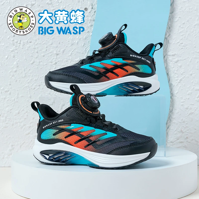 大黄蜂童鞋儿童官方网面透气男童运动鞋中大童户外旋纽扣跑步鞋潮