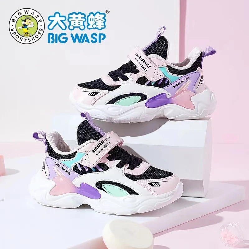大黄蜂童鞋2025秋时尚女童防滑大童女鞋跑步鞋透气网面儿童运动鞋