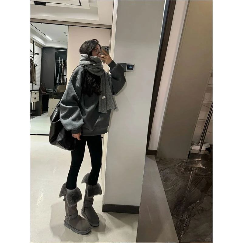 2024秋季新款chic网红懒惰松弛感宽松显瘦大版卫衣女配瑜伽打底裤
