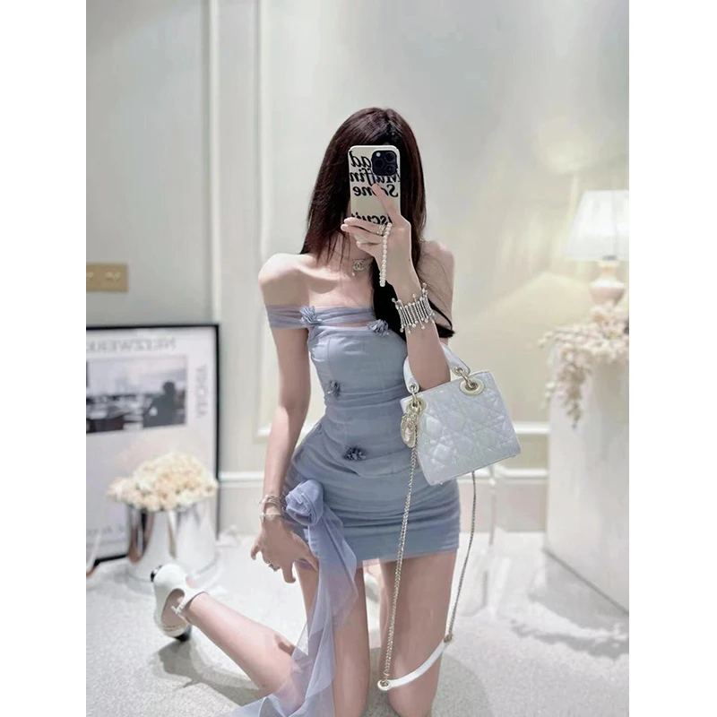2024年夏季新款chic网红纯欲风网纱抹胸鱼骨上衣配高腰短裙两件套