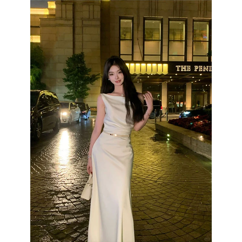 2024年夏季新款ins气质御姐名媛范修身长款连衣裙一字肩性感长裙
