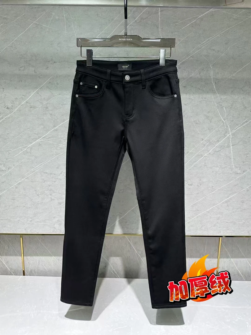TG加绒冬款ZT6066防褪色黑色牛仔裤男士小直筒时尚简约百搭新款