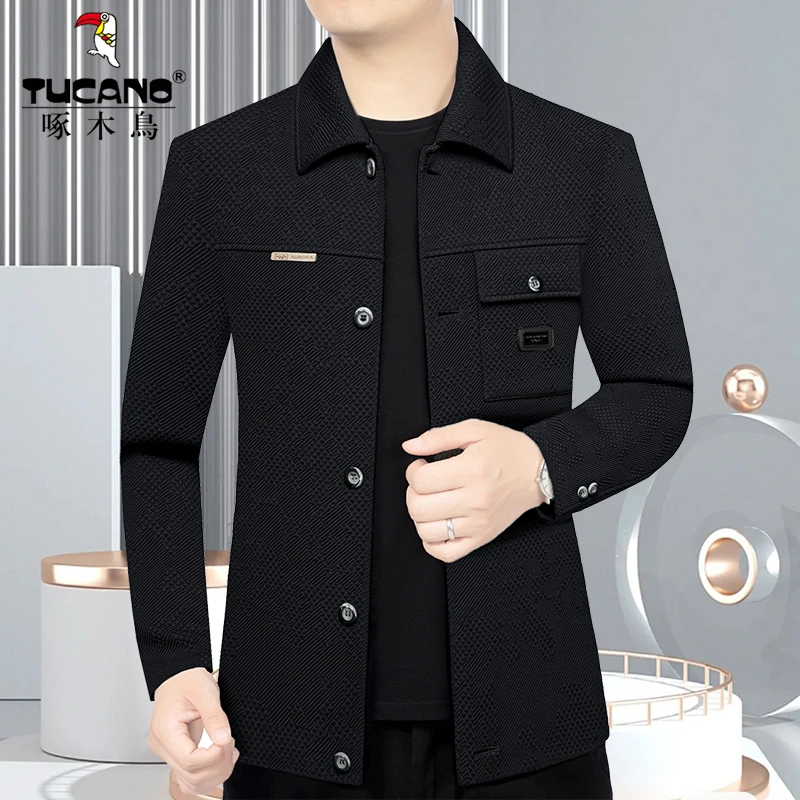 啄木鸟男士翻领高档夹克春秋季商务休闲男装外套中年时尚春季潮流