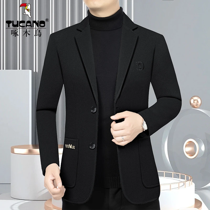 啄木鸟男士新款商务休闲高档西服春秋季男装外套时尚西装领修身潮