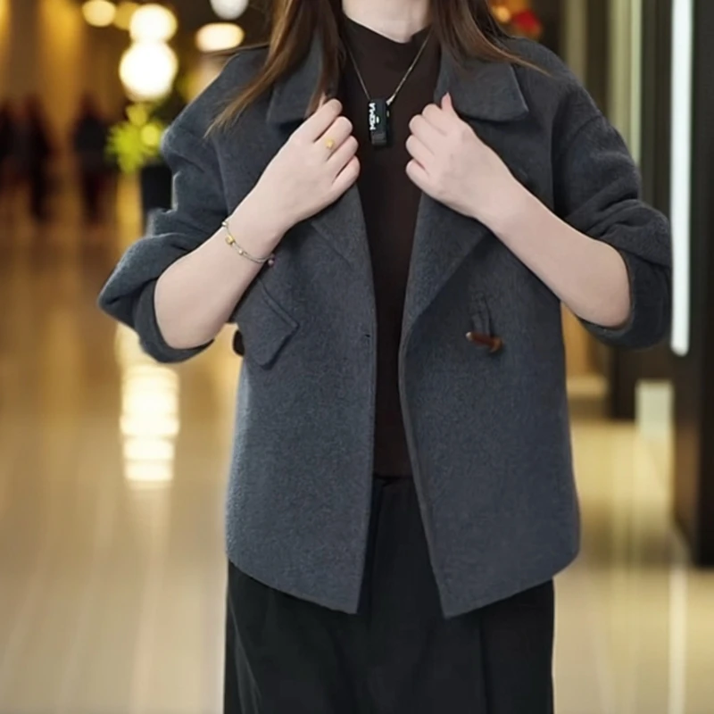 2024秋冬毛呢新款大衣短款气质高级感外套小个子大码百搭灰色上衣