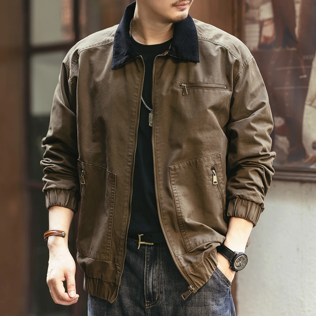 格蓝鹿美式猎装复古工装夹克男宽松潮牌美拉德教练夹克纯棉外套男