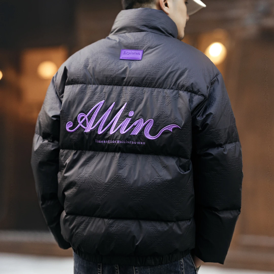 格蓝鹿高端字母刺绣短款羽绒服男秋冬新款休闲宽松立领外套上衣男