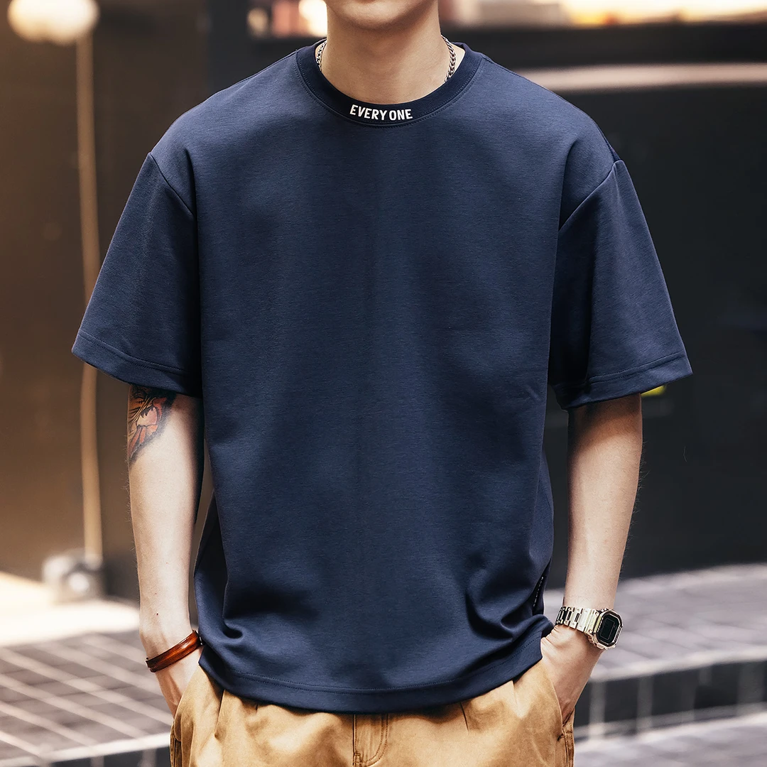 格蓝鹿高端潮牌重磅领口印花短袖T恤男士夏季宽松休闲打底衫半袖