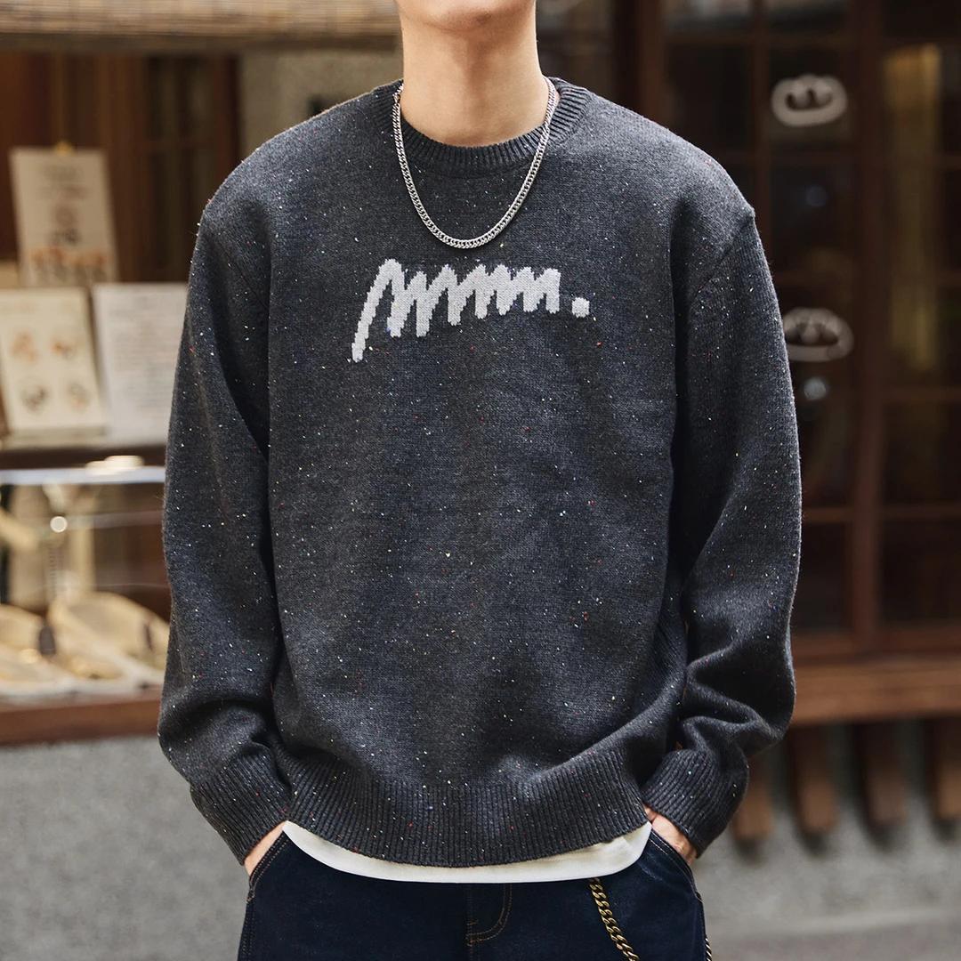 格蓝鹿高端设计感复古满天星男士毛衣慵懒风秋冬款宽松保暖针织衫