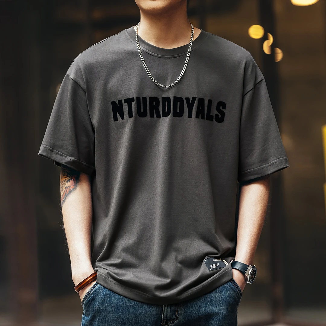 格蓝鹿300g重磅美式复古短袖t恤男夏季字母印花纯棉宽松大码体恤