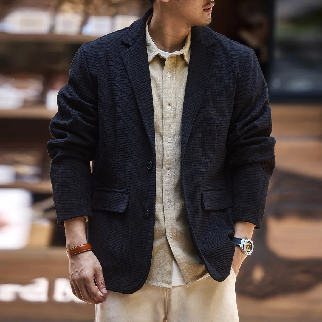 格蓝鹿高级感华夫格男士休闲西装外套秋季新款肌理感痞帅夹克西服