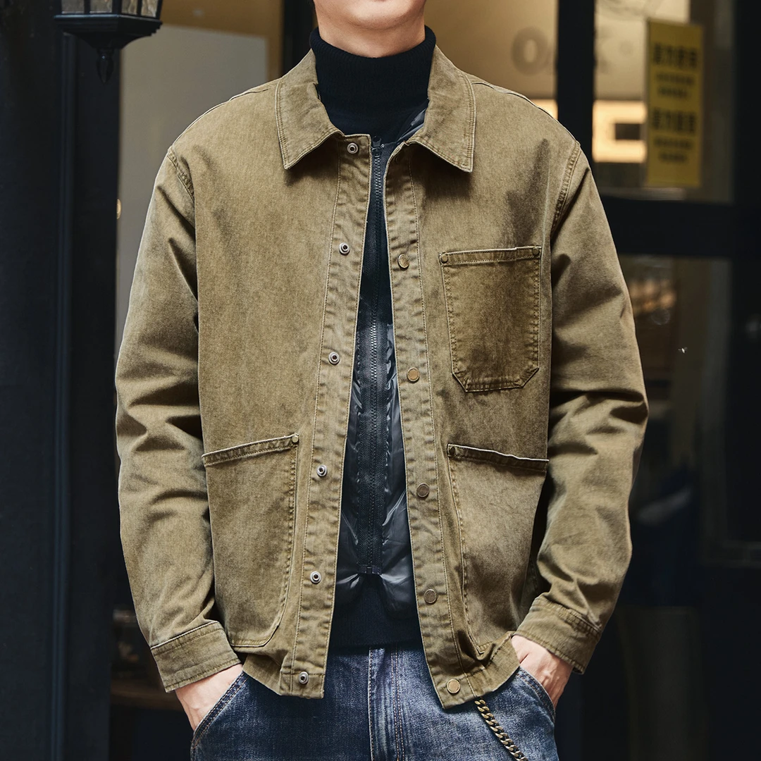 格蓝鹿高级感美式工装衬衫羽绒服男士冬季鸭绒保暖猎装夹克外套男