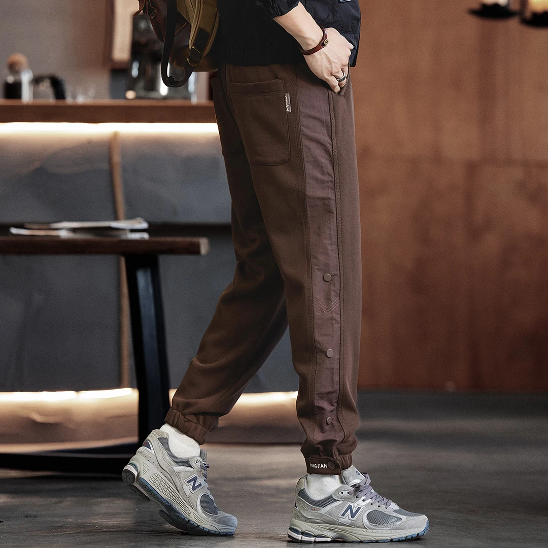 格蓝鹿设计感美式撞色拼接运动卫裤男春秋新款弹力束脚休闲长裤子