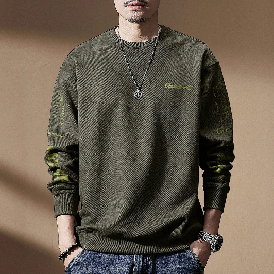 格蓝鹿高端重磅380g麂皮绒圆领卫衣男秋冬加绒宽松大码美式长袖男