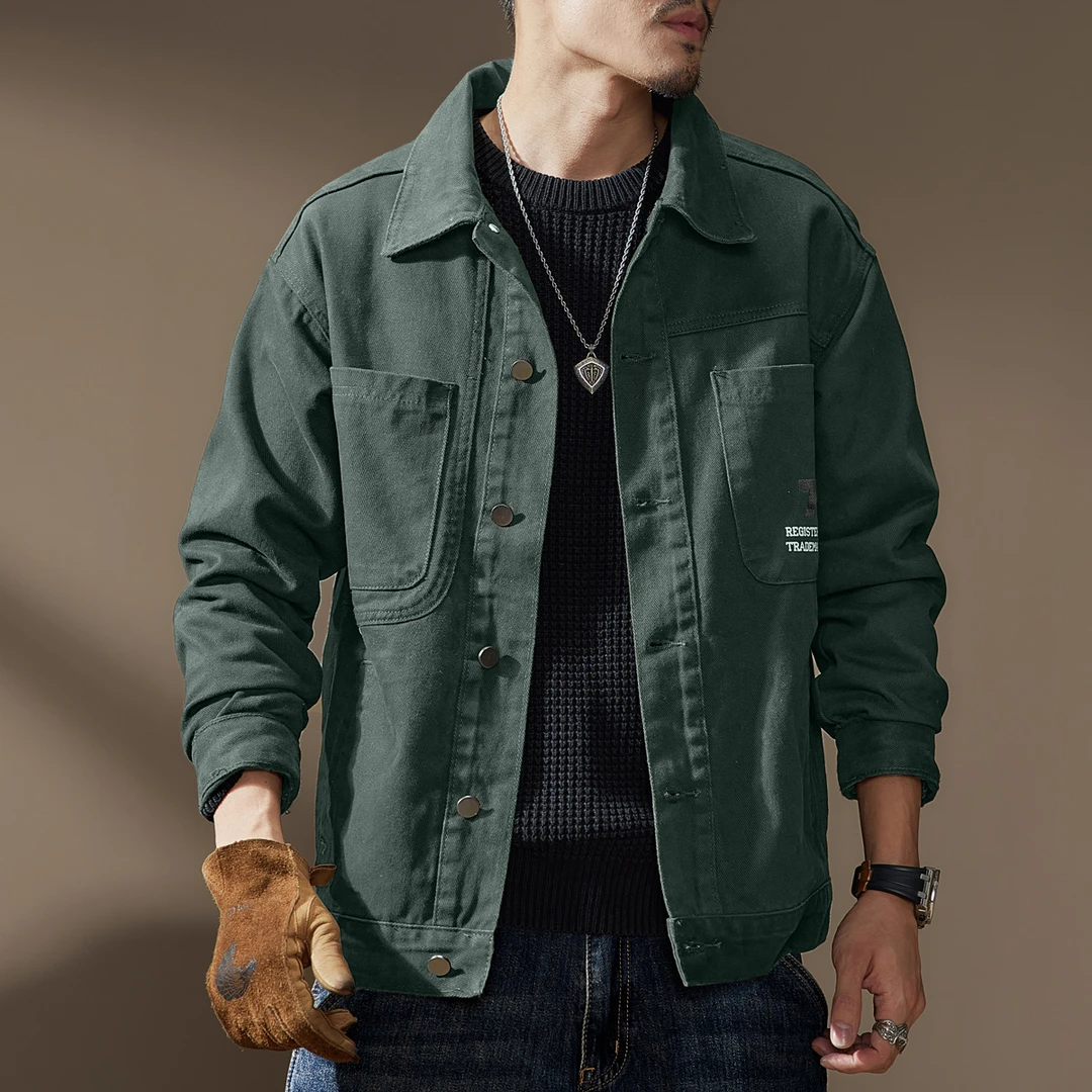 格蓝鹿设计感美式牛仔工装夹克男2025秋冬宽松衬衫猎装休闲外套男