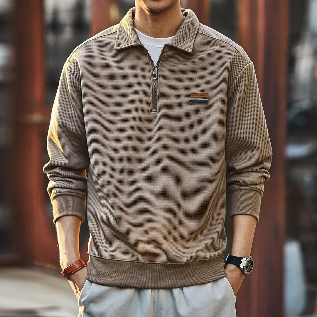 格蓝鹿美式潮牌重磅POLO衫卫衣男秋冬加绒运动半拉链翻领长袖上衣