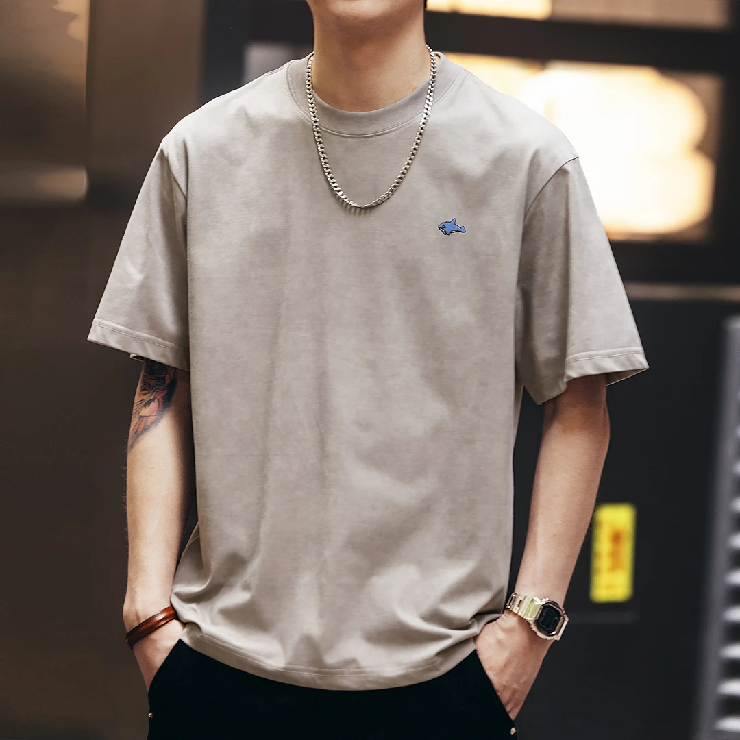 格蓝鹿高端美式发泡印花短袖t恤男夏季宽松潮牌圆领重磅半袖体恤