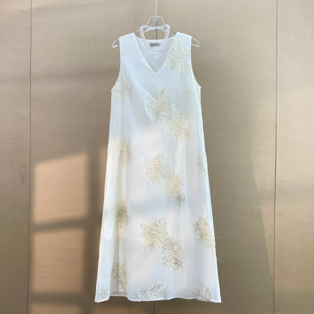 【妮妮专属】新款亮片气质白色无袖款夏季时尚女装连衣裙W2408