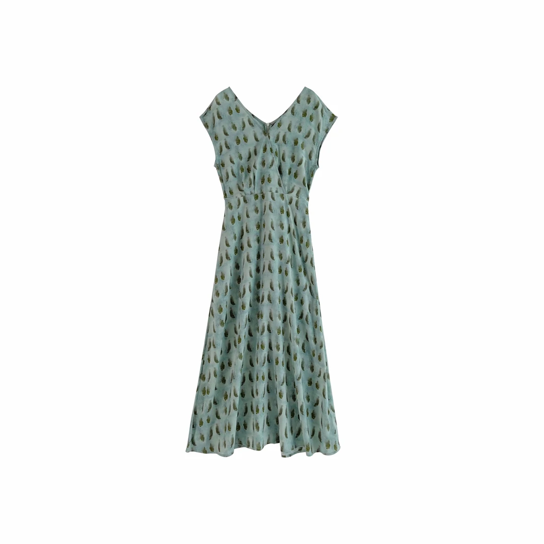 【千慧】法式高品质绿色修身连衣裙2024夏季新款收腰D616女装连衣裙