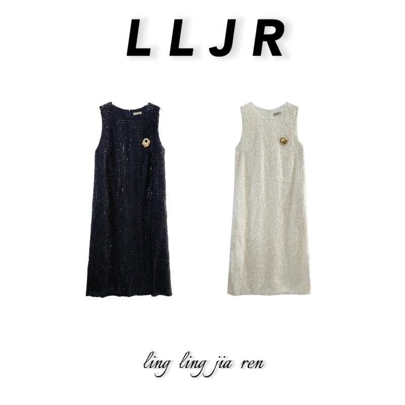 【妮妮专属】秋冬新款无袖圆领气质流苏连衣裙D979