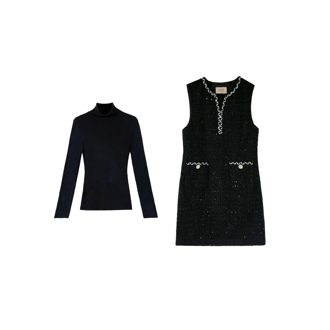 【臻丝】秋冬新款时尚气质高级V领连衣裙L20871