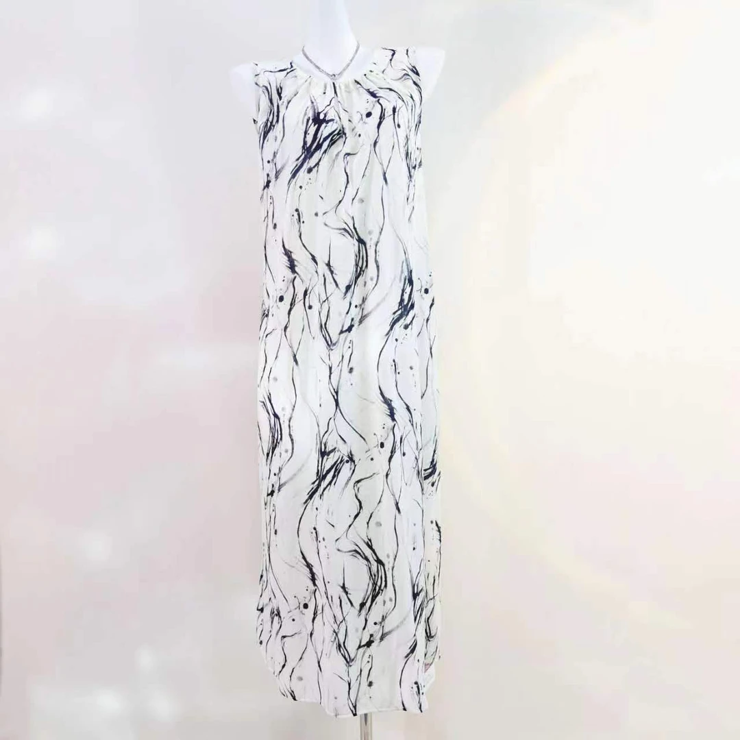 【妮妮专属】夏季新款艺术感印花无袖背心连衣裙D715女装连衣裙