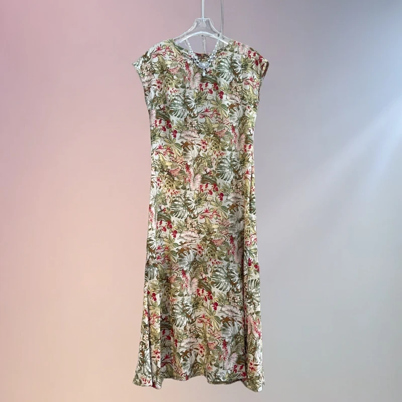 【俊杰】复古氛围美感高级印花修身显瘦连衣裙夏季新款D627