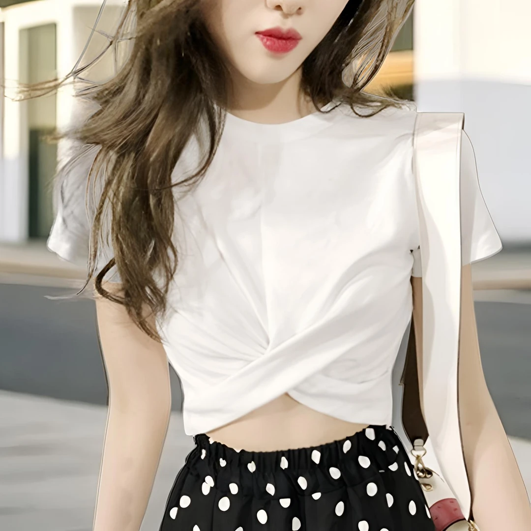 短袖恤女2024夏韩版新款学生上衣黑白女装显瘦白色百搭夏季圆领潮
