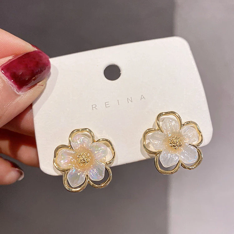 铜合金耳饰 耳钉韩国新款甜美风花朵人鱼姬轻奢气质简约耳环饰品