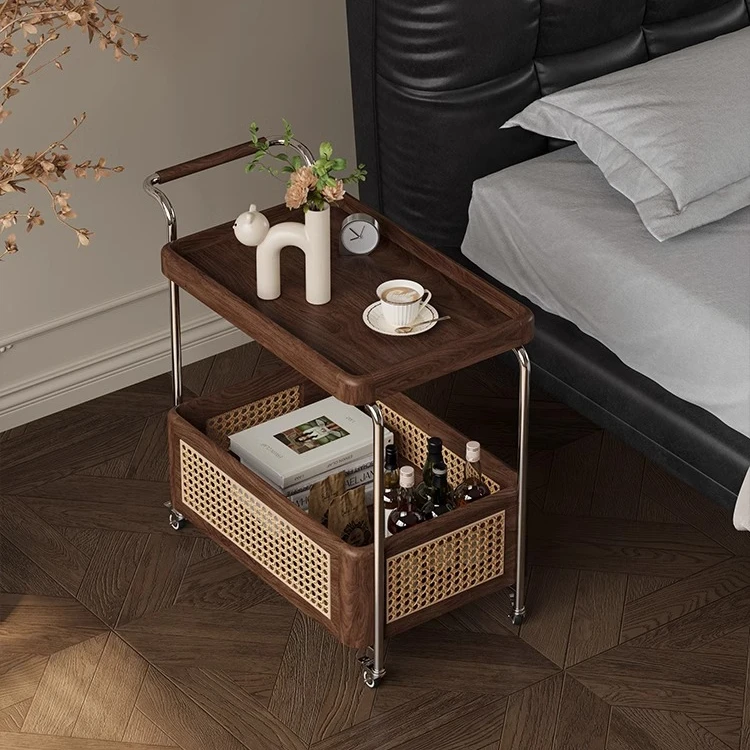 胡桃木北欧储物小推车家用沙发餐桌零食柜置物推车椅子轻奢小轻奢