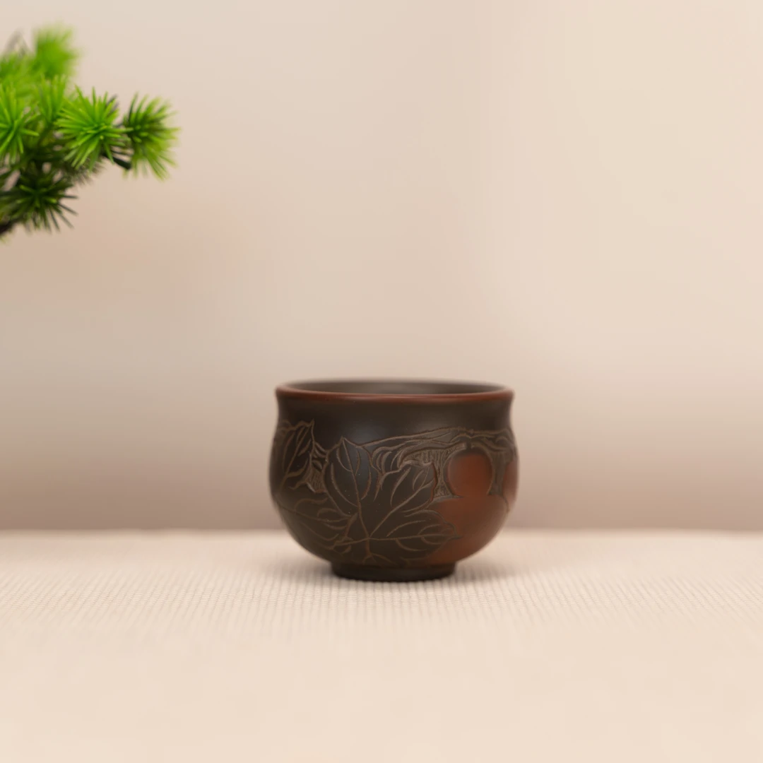 坭兴陶 手工高身杯子 浮雕葫芦 葫芦杯 主人杯  客人杯 陶瓷杯