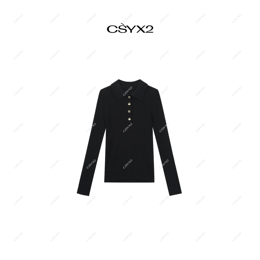 CsyX2-2025A/W 秋冬新品 100羊毛四粒金扣翻领长袖针织衫CA4DM101