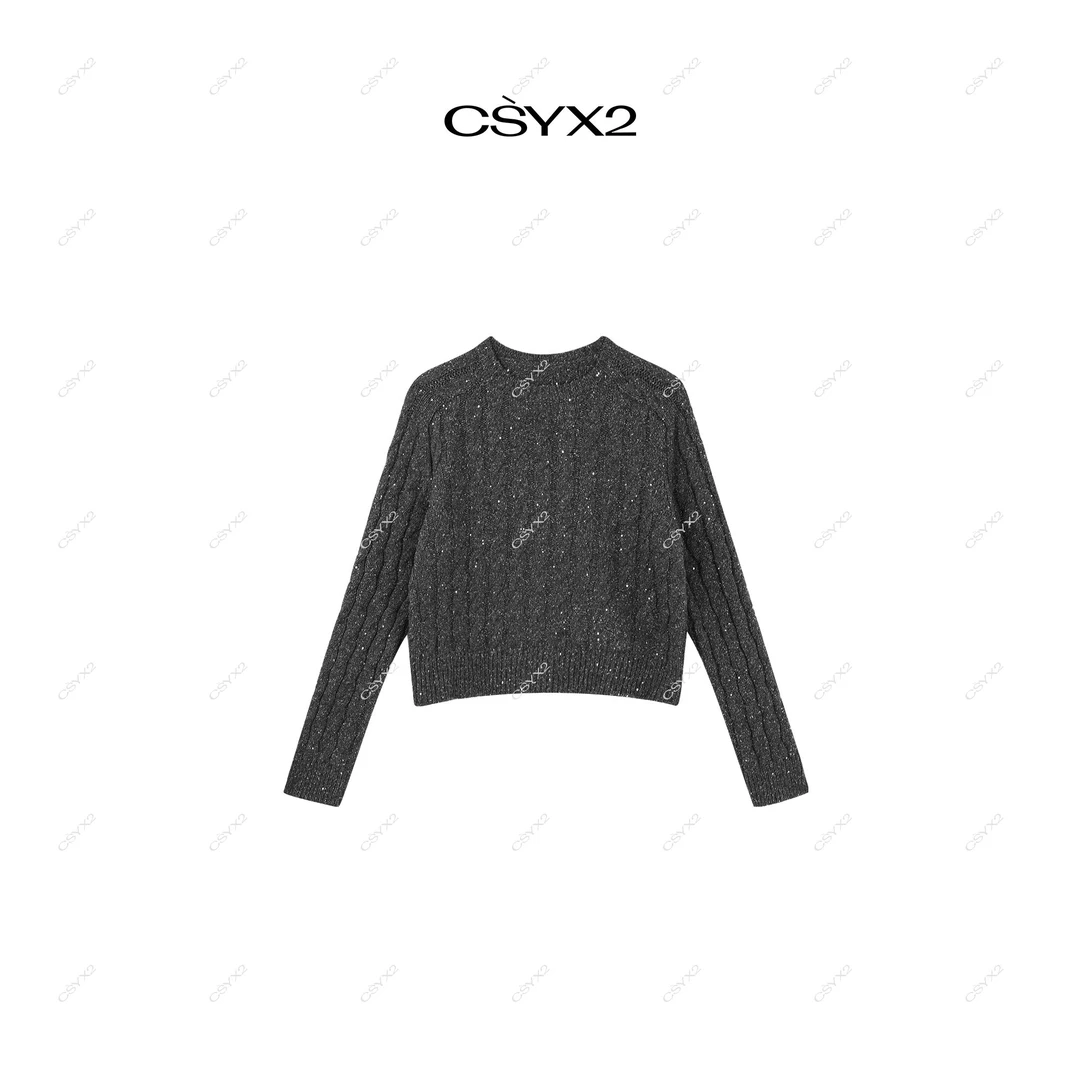 CsyX2-2025秋冬新款圆领亮片长袖打底毛衣S11197