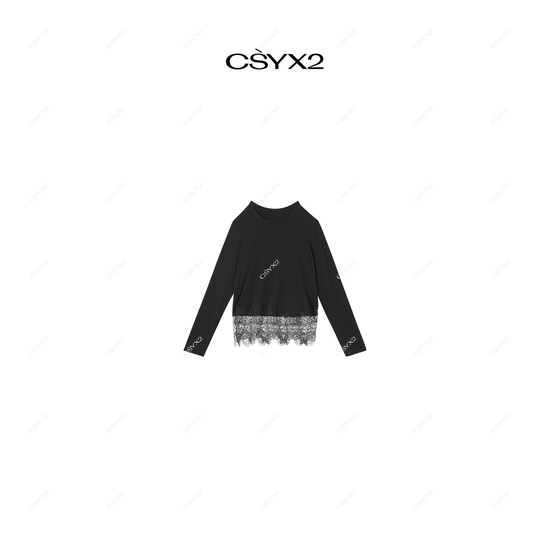 CsyX2-2025S/S时尚设计拼接蕾丝下摆长袖毛衣S11106