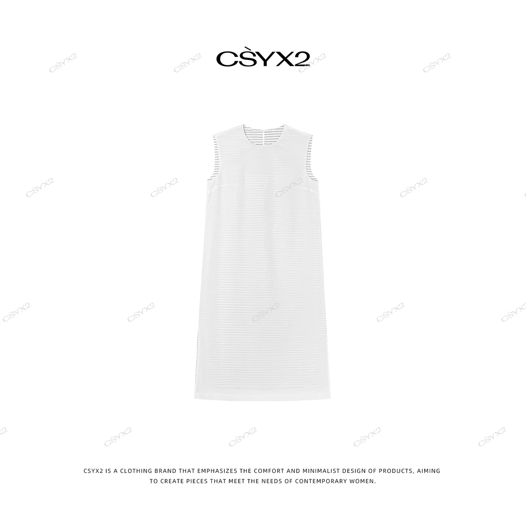 CsyX2-2025S/S时尚减龄圆领黑白条纹无袖冰凉连衣裙L30722