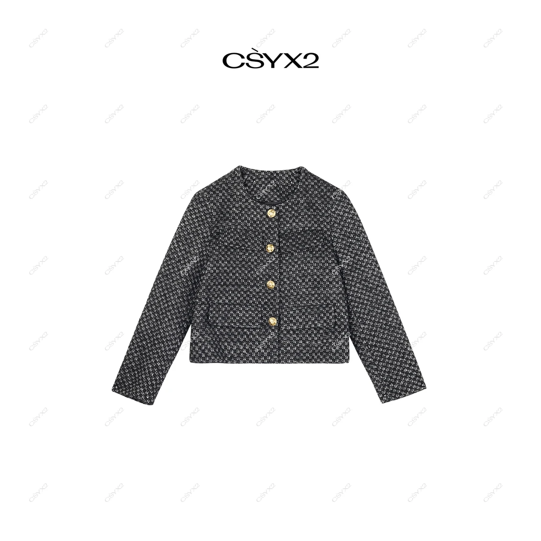 CsyX2-2024秋冬小香风口袋金扣四粒扣短外套S11121