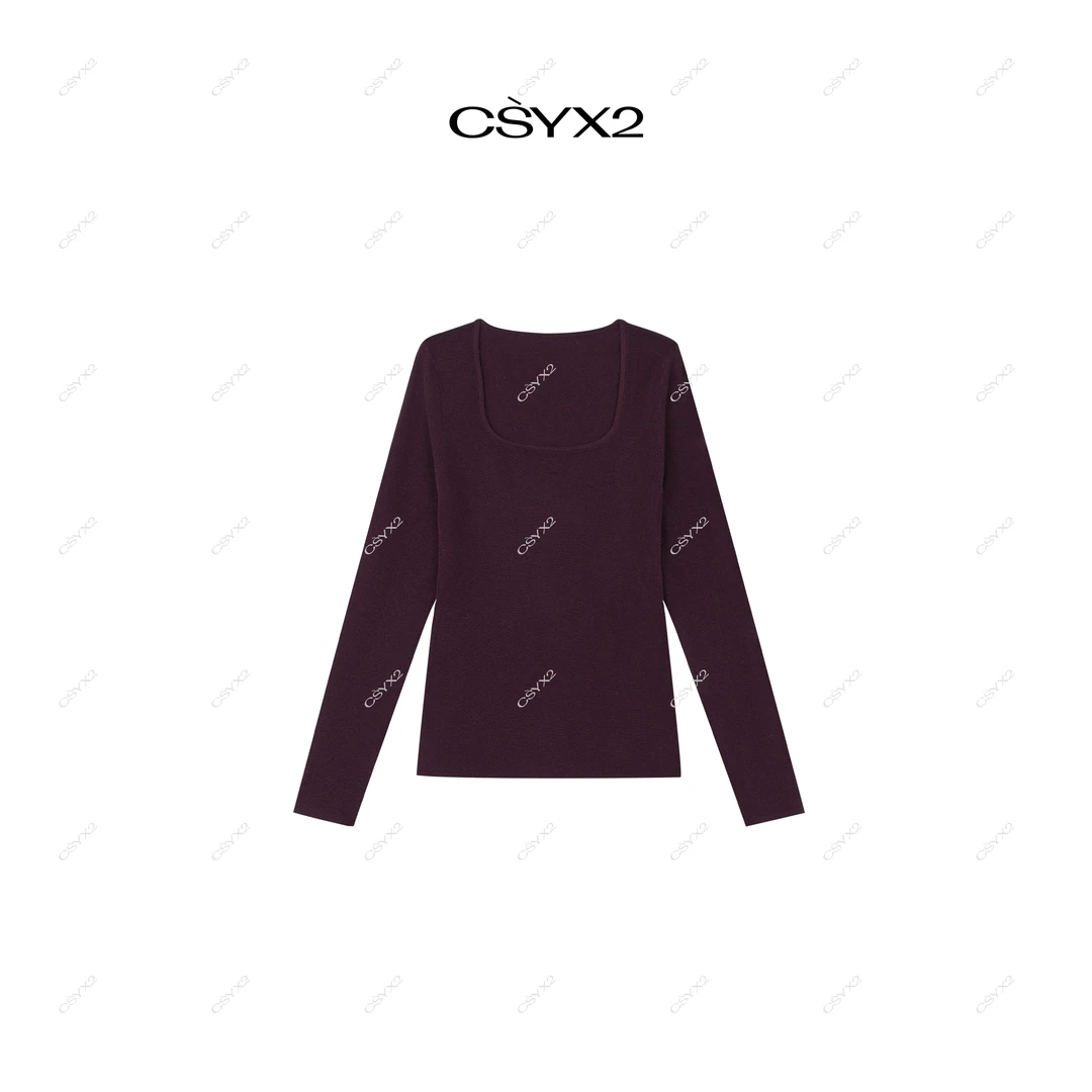 CsyX2-2025A/W 秋冬新品 100羊毛方领长袖打底针织衫CA4DM125