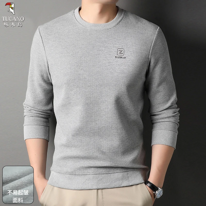 啄木鸟2024年秋季新款时尚潮流舒适百搭亲肤男士长袖圆领T恤