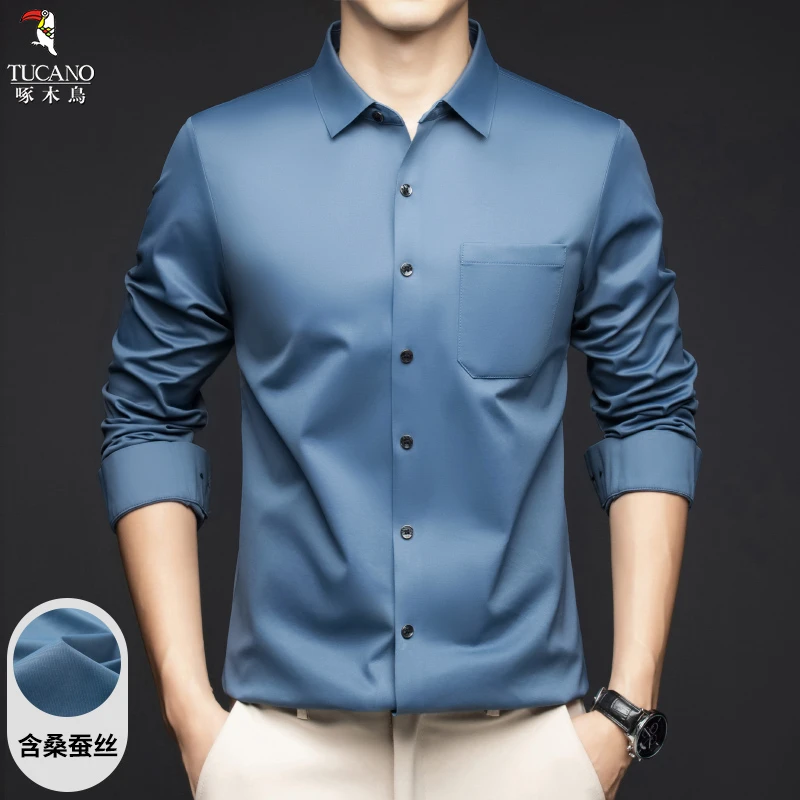 啄木鸟2024年秋季新款时尚潮流舒适百搭亲肤多色男士长袖衬衫