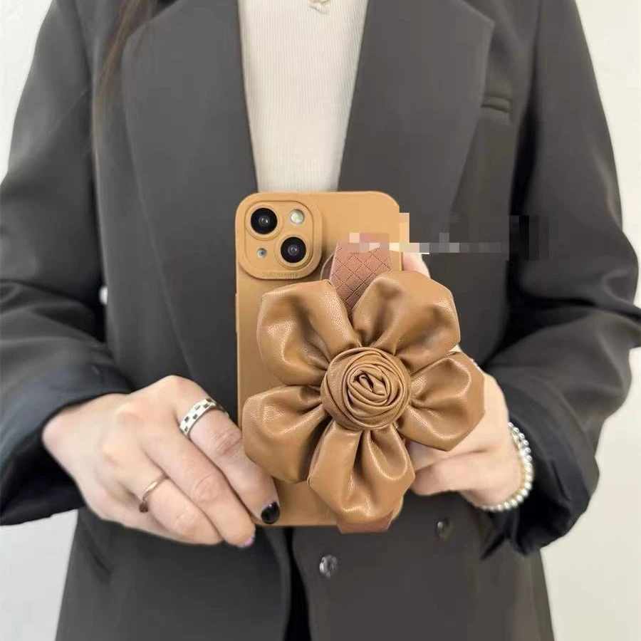复古皮革玫瑰花手腕带手机壳适用于苹果华为oppo小米vivo保护套