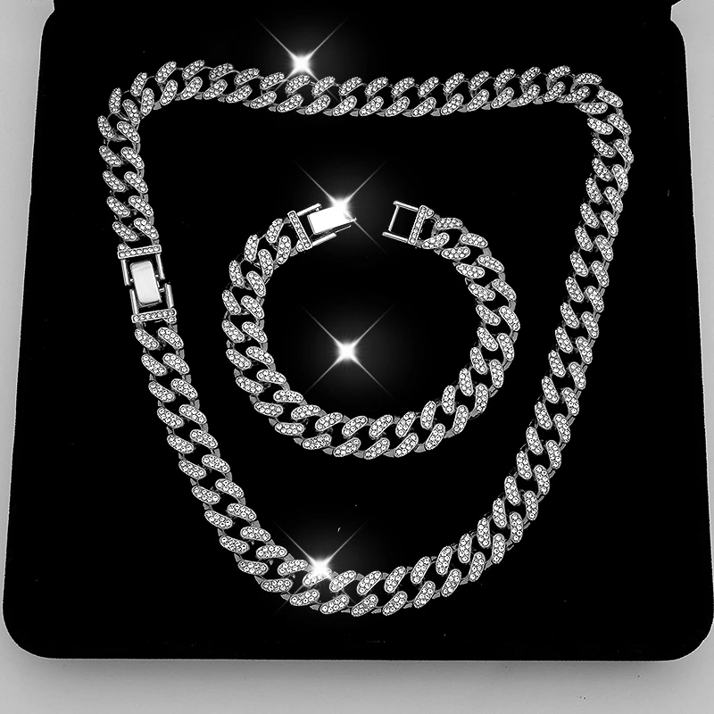 锌合金项链  满钻古巴项链嘻哈百搭男士镶钻项链男街头潮人古巴链