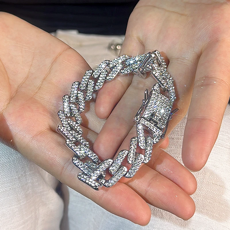 合金手链 爆闪古巴闪钻男女同款手饰 男潮流镶钻嘻哈小众设计闪钻