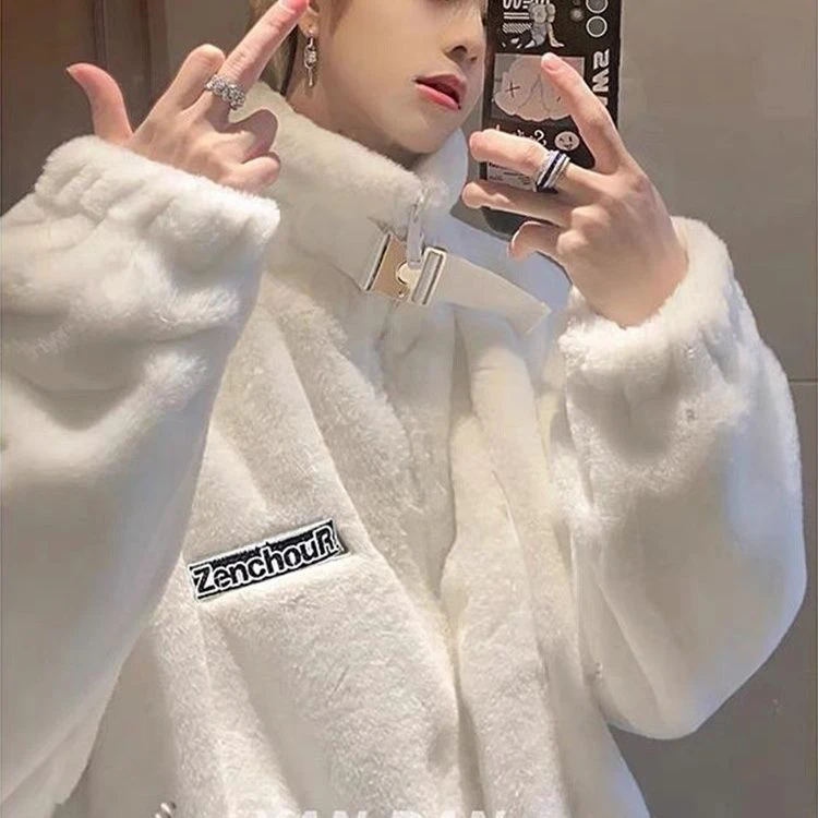 软糯羊羔绒外套男女冬季加厚大码情侣棉衣oversize慵懒风潮牌棉服